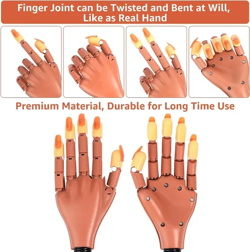 Vista 3 de Mano de práctica para uñas acrílicas, 100 piezas de puntas de uñas flexibles de entrenamiento de mano profesional arte de uñas herramientas de mano