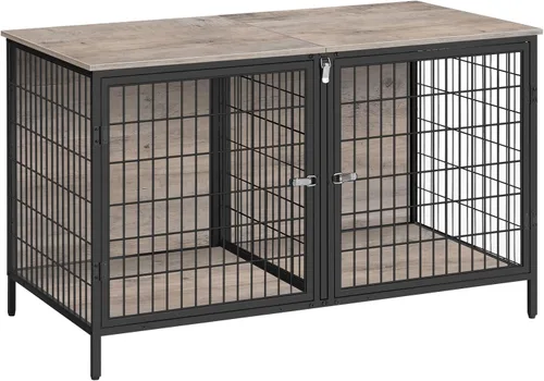 MAHANCRIS Mueble de jaula para perros para 2 perros, perrera de 43.3 pulgadas con divisor extraíble, muebles para perros resistentes y resistentes