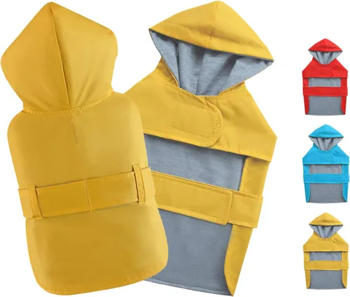 Vista 9 de Impermeable para perros pequeños, poncho impermeable para mascotas, traje de lluvia de doble capa para cachorros, perros pequeños, forro Azul