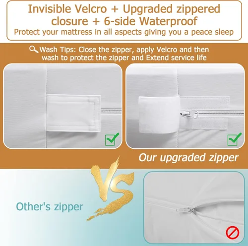 Vista 3 de Bedecor - Protector de colchón de seis lados con cremallera, impermeable, a prueba de ácaros y chinches, permite el paso del aire.