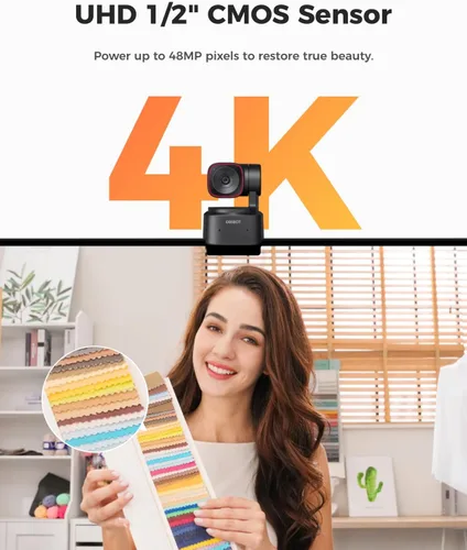Vista 3 de Cámara web OBSBOT Tiny 2 Lite 4K para PC, cámara de transmisión PTZ
