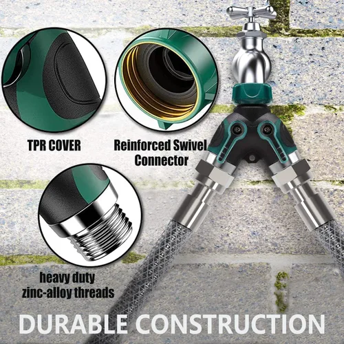 Vista 3 de Divisor de manguera de jardín de 2 vías - Divisor de manguera de agua con mango largo Manguera de jardín Válvula de cierre de doble conector en Y