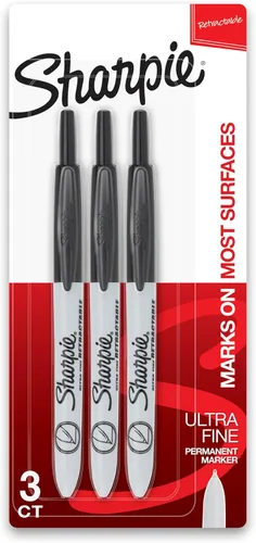 Sharpie Marcadores permanentes retráctiles, punta ultra fina, color negro, 3 unidades