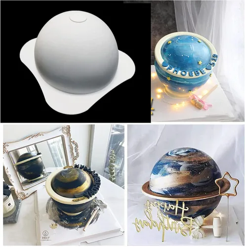 Vista 2 de Moldes de silicona grandes para bolas planetarias, molde de silicona esférica + 2 martillos de madera, molde redondo antiadherente para pasteles