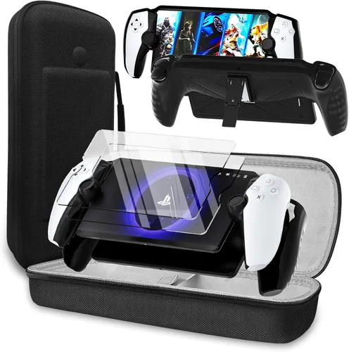 QUAGGY 3-in-1 Accessoris Kit Compatible with PlayStation Portal, EVA Carrying Case for PS Portal with Silicone Protective Cover with Stand, 2 Pack