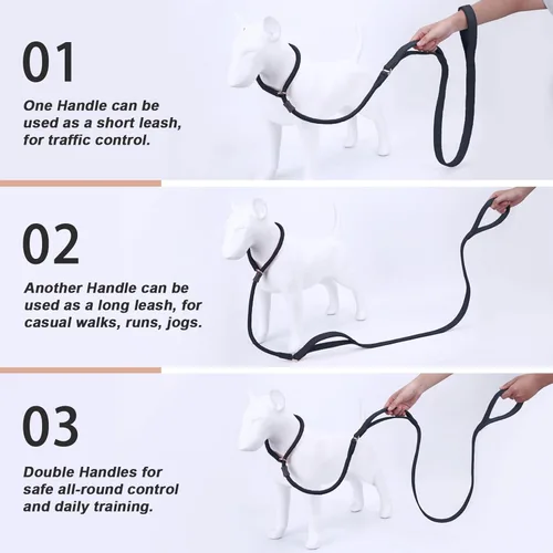 Vista 98 de Correa antideslizante para perro, correa de entrenamiento para perros con doble asa, correa antideslizante de cuero suave y collar, correa de nailon