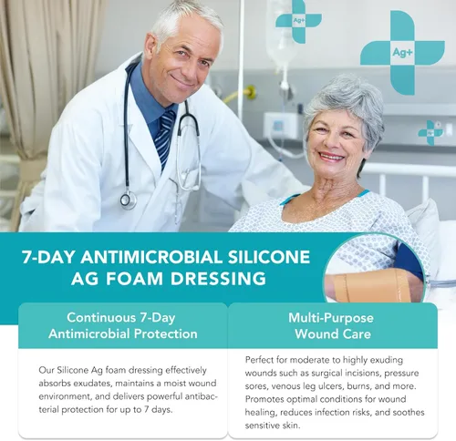 Vista 7 de Vendaje estéril de espuma de silicona para heridas con borde adhesivo de silicona suave impermeable (10 paquetes), almohadillas transpirables ultra