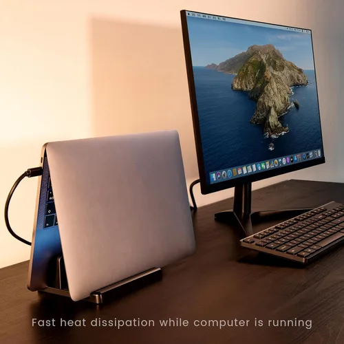 Vista 5 de Soporte vertical 3 en 1 para laptop, base ajustable de plástico ABS para computadora de escritorio, soporte vertical para laptop, ahorro de espacio