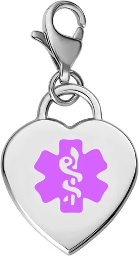 Vista 14 de Divoti Encanto de alerta médica con corazón 316L, grabado con láser, grabado con láser, con cierre de langosta con grabado gratuito
