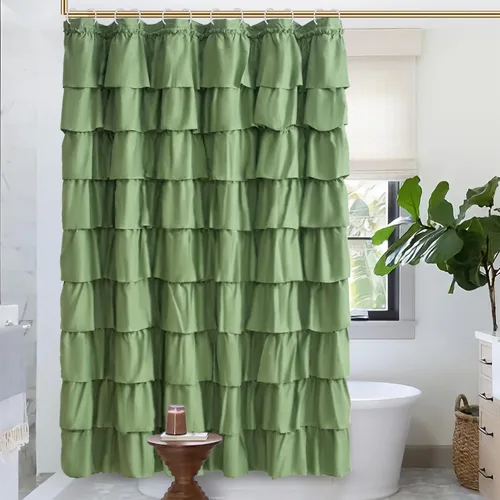 Vista 39 de Cortina de ducha con volantes beige para baño, 36 x 72 pulgadas