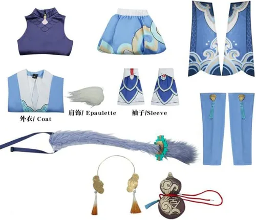 Vista 2 de REDPKOS Bailu - Disfraz de cosplay de Bailu, vestido de uniforme de Halloween con peluca