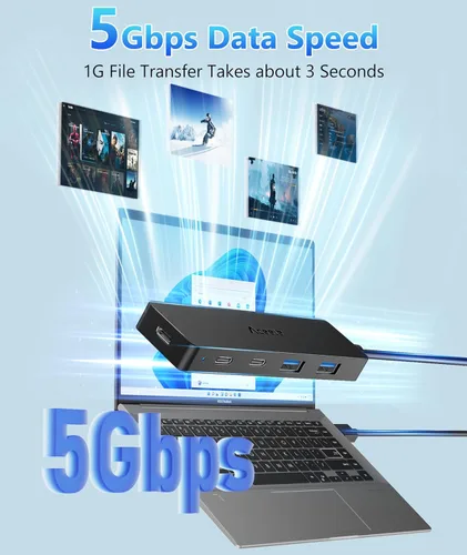 Vista 3 de Aceele Divisor USB Hub 3.0 con 2 USB-C y 2 USB-A, adaptador extensor multipuerto ultrafino de 4 puertos con cable de extensión de 4 pies de largo