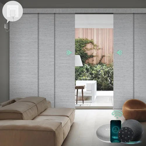 Vista 19 de Yoolax Persianas deslizantes inteligentes XL personalizadas, panel motorizado compatible con Alexa, vertical opaco para vidrio, patio, puertas