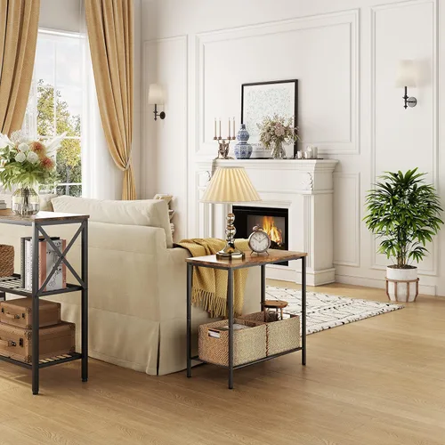 Vista 7 de Hoctieon 2 Tier End Table, Sofa Side Table, Narrow Side Table with Storage, Slim Nightstand for Small Spaces, Metal Frame, for Living Room, Bedroom