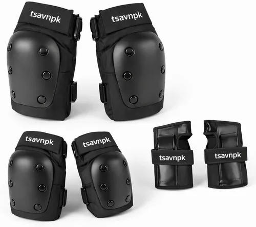 Adult Knee and Elbow Pads Set with Wrist Guards – Skateboarding Protective Gear for Adults, Adjustable Protective Pads for Roller Skating, BMX,