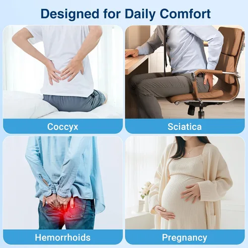 Vista 4 de CushZone Almohada de Dona para Postparto y Embarazo - Grandes Cojines Ergonómicos para Silla, Cojín para Silla de Oficina, Almohada Respirable