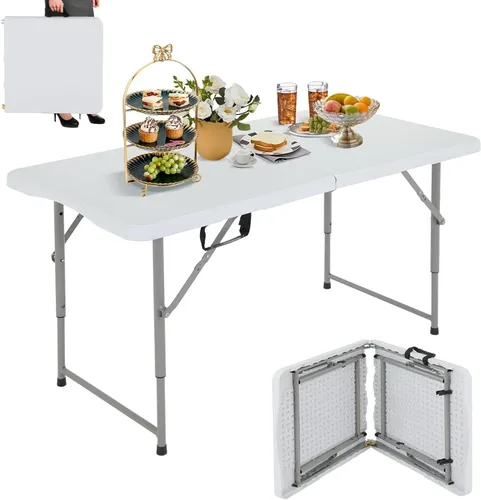 Vista 16 de Mesa plegable de 4 pies de altura ajustable con mango integrado, mesa plegable portátil resistente de 4 pies con patas de acero para campamento