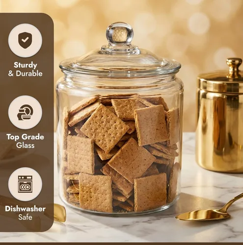 Vista 2 de Tarro de cristal para galletas de 1 galón con tapa, tarro de vidrio con tapa, recipiente hermético de almacenamiento de alimentos para galletas