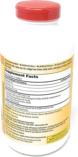 Vista 2 de Kirkland Signature. Aceite de Pescado concentrado con ácidos grasos Omega-3, 800 cápsulas blandas de 0.035 oz