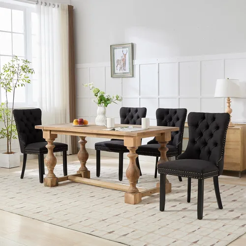 Vista 47 de ODUSE-DAILY - Juego de 2 sillas de cocina y comedor de terciopelo beige, con capitoné, tapizadas en terciopelo, estructura de madera maciza