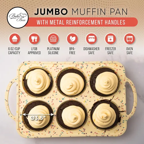 Vista 2 de BAKE BOSS Molde de Silicona Confetti para Muffins Jumbo de 6 Cavidades–Moldes Antiadherentes para Cupcakes para Hornear, Moldes de Silicona Grandes