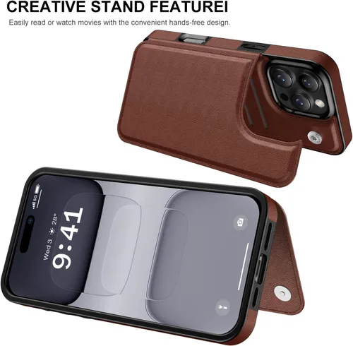 Vista 393 de LETO para iPhone 15 Pro Funda tipo cartera - Tapa tipo folio con patada - Diseños de moda - Tarjetero - Funda protectora para mujeres y niñas - 6.1