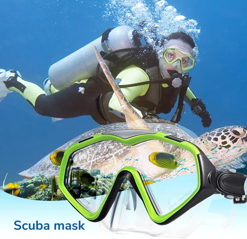 Vista 8 de Máscara de buceo profesional, lente ultra transparente con visión amplia, máscara de esnórquel de vidrio templado, máscara antifugas, máscara