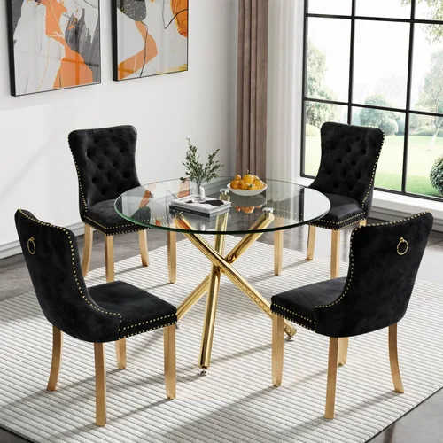 Vista 39 de Mesa de comedor redonda de 36 pulgadas para 4, mesa de comedor de vidrio templado de 0.39 pulgadas, mesa de comedor pequeña con base de acero