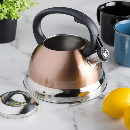 Vista 7 de Hervidor de agua para té con silbido Mr. Coffee 91407.02 Flintshire, de acero inoxidable, 1.75 qt, Plateado