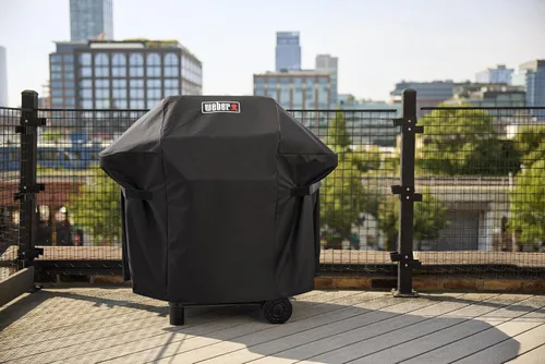 Vista 6 de Weber Funda prémium para parrilla al aire libre, resistente al agua, compatible con parrillas de gas Small Spirit Series, color negro