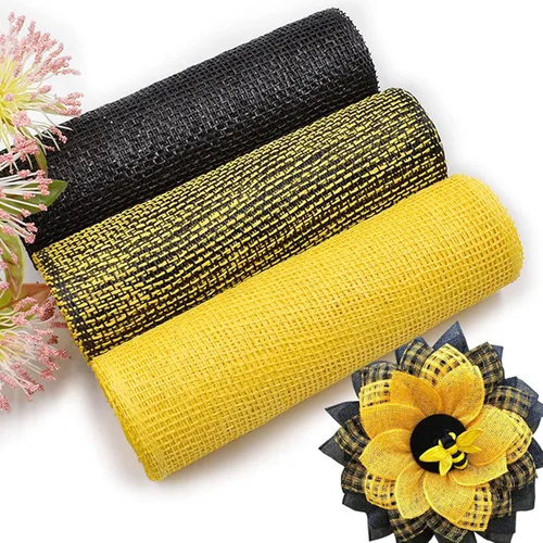Vista 9 de 3 rollos de malla decorativa de arpillera de poli de 10 pulgadas de ancho, rollos de cinta de malla decorativa de poli para envolver