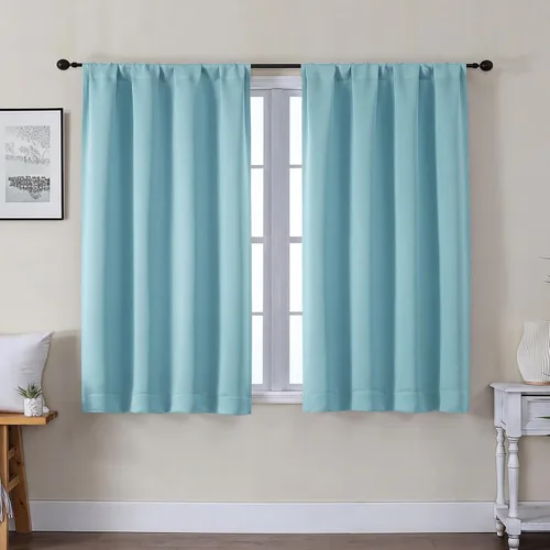 Vista 97 de Gwine Aqua Short Curtains 36 Inches Long - Small Half Window Kitchen Curtains Over Sink, Solid Blackout Curtain for Bathroom Basement Cabinet RV, 2
