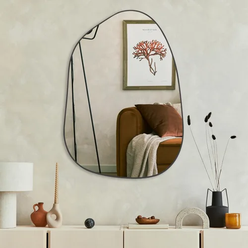 Vista 6 de PERFNIQUE Espejo de pared irregular asimétrico, espejo negro de 27 x 19 pulgadas, espejo negro para baño, dormitorio, sala de estar, entrada
