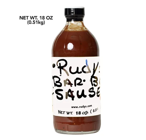 Vista 2 de Rudy's Bar-B-Q Sause Botella de vidrio de 18 oz (Original)