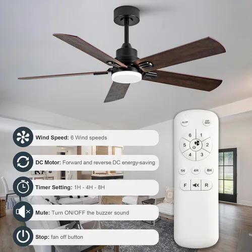 Vista 4 de BOOMJOY Ventiladores de techo con luces, ventilador de techo de 48 pulgadas con control remoto, ventilador de techo moderno para dormitorio, sala