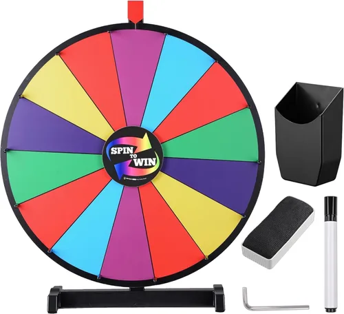 Vista 8 de WinSpin rueda de premios de mesa de 12" con 14 ranuras, rueda giratoria editable resistente para juego de fortuna, serie clásica, para carnaval