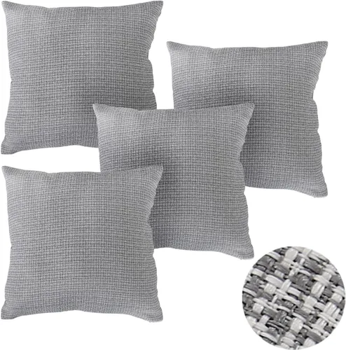 Vista 49 de Deconovo Almohada decorativa de lino sintético para el hogar, hecha a mano, a cuadros, para sofá, 18 x 18 pulgadas, gris oscuro y blanco