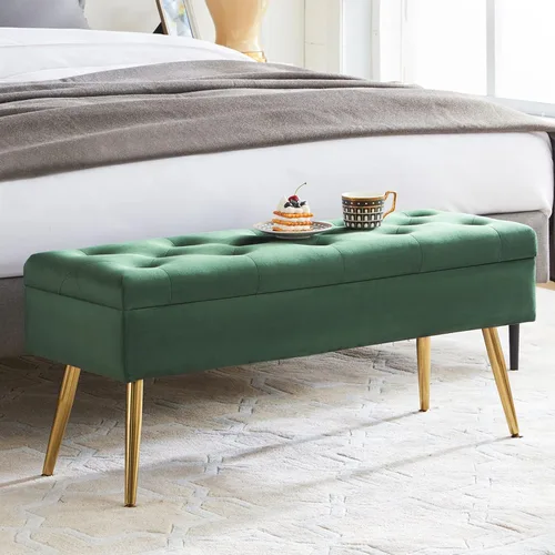 Vista 10 de Banco otomano de almacenamiento para dormitorio, banco otomano con extremo de almacenamiento de cama, color crema