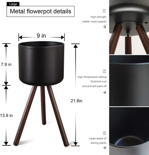Vista 3 de Maceta de metal Mid-Century con soportes, elegante y moderna maceta de pie para el suelo, adecuada para orquídeas, decoración de aloe