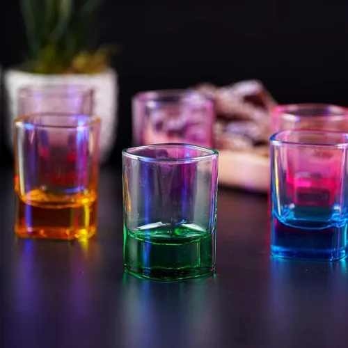 Vista 7 de Juego de 6 vasos de chupito de colores (juego de 6 vasos de chupito de 1.75 onzas) pesados, vasos de chupito de colores a granel, vasos de tequila