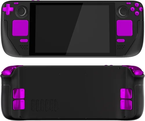 Vista 7 de eXtremeRate Juego completo de botones de repuesto color morado cromado para Steam Deck, parachoques ABXY D-pad personalizado, botones de disparo