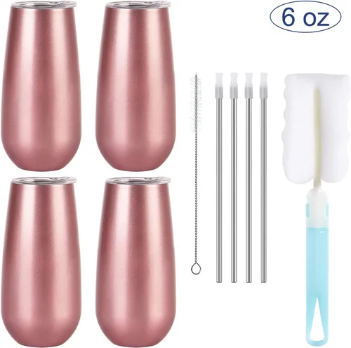 Vista 7 de Paquete de 4 vasos de copa de champán con doble aislamiento sin tallo, 6 onzas, irrompibles y reutilizables, copas de cóctel para brindar, gran