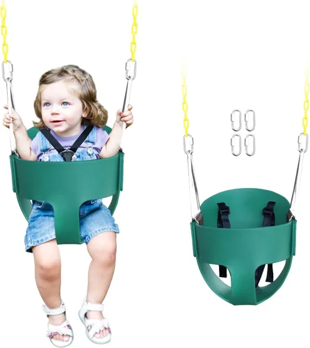 Asiento de Columpio de Respaldo Alto Tipo Cubeta Completa para Niños Pequeños con Arnés de Seguridad Ajustable de 3 Puntos, Cadena Desmontable de 66