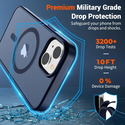 Vista 1435 de SUPFINE - Funda magnética para iPhone 13 Pro Max (compatible con MagSafe), (protección contra caídas de grado militar de 10 pies), delgada, Negro