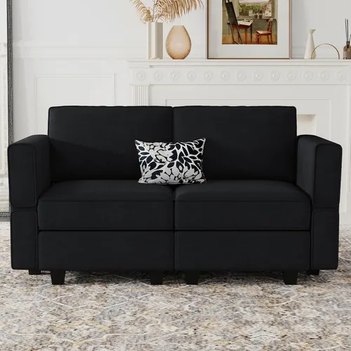 Vista 170 de Belffin Sofá modular Módulo medio con almacenamiento Accent Silla sin brazos para sofá modular seccional terciopelo negro
