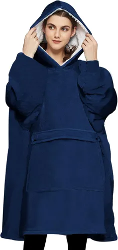 Vista 42 de Manta portátil de sherpa con capucha, para adultos, todos los patrones, de gran tamaño, sudadera con bolsillos