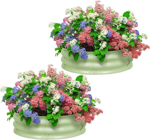 Vista 9 de BPS Cama de jardín elevada de metal, maceta galvanizada de 2.5 pies de diámetro, cajas de jardín elevadas para macetas de flores, verduras y hierbas