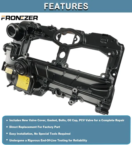 Vista 2 de Kit de cubierta de válvulas de aluminio negro N20 de mejora con junta, pernos y tapa de aceite compatible con 2012-2018 BMW 228i 320i 328i 328i GT