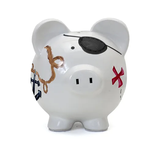 Vista 3 de Child to Cherish Cerdito de cerámica, diseño para niños, Pirate