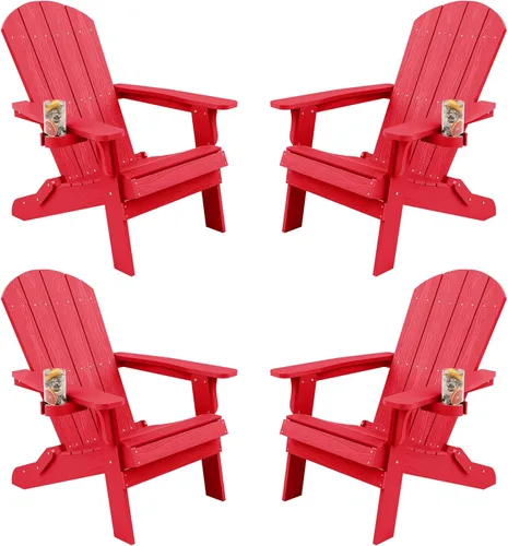 Vista 26 de YEFU Silla Adirondack, silla Adirondack de plástico de gran tamaño, sillas plegables para exteriores con soporte para tazas, silla de césped